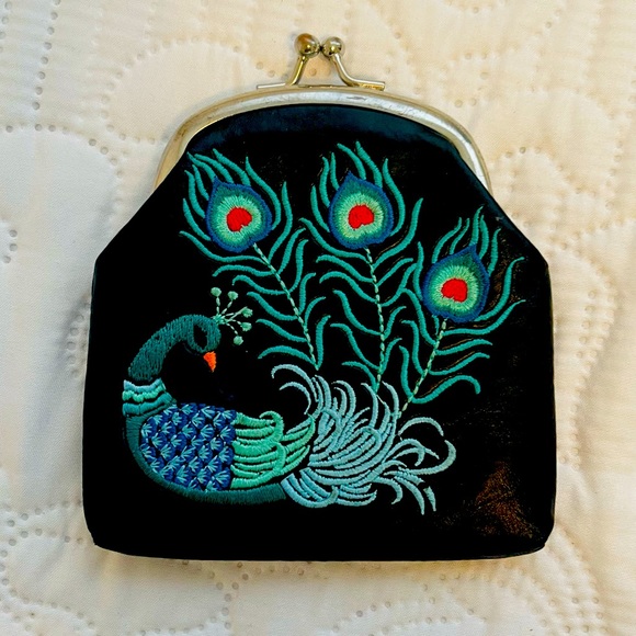 Lavishy Handbags - Lavishy Small Black Colorful Vegan Peacock Change Purse Bag